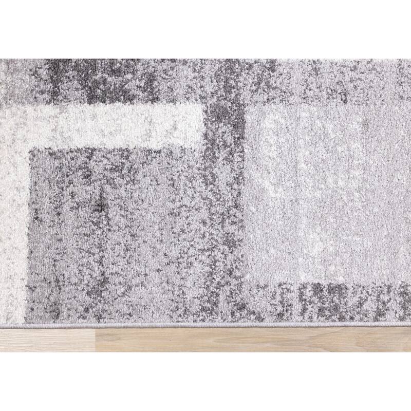 Flynn Collection - Grey/White Distressed Squares Rug