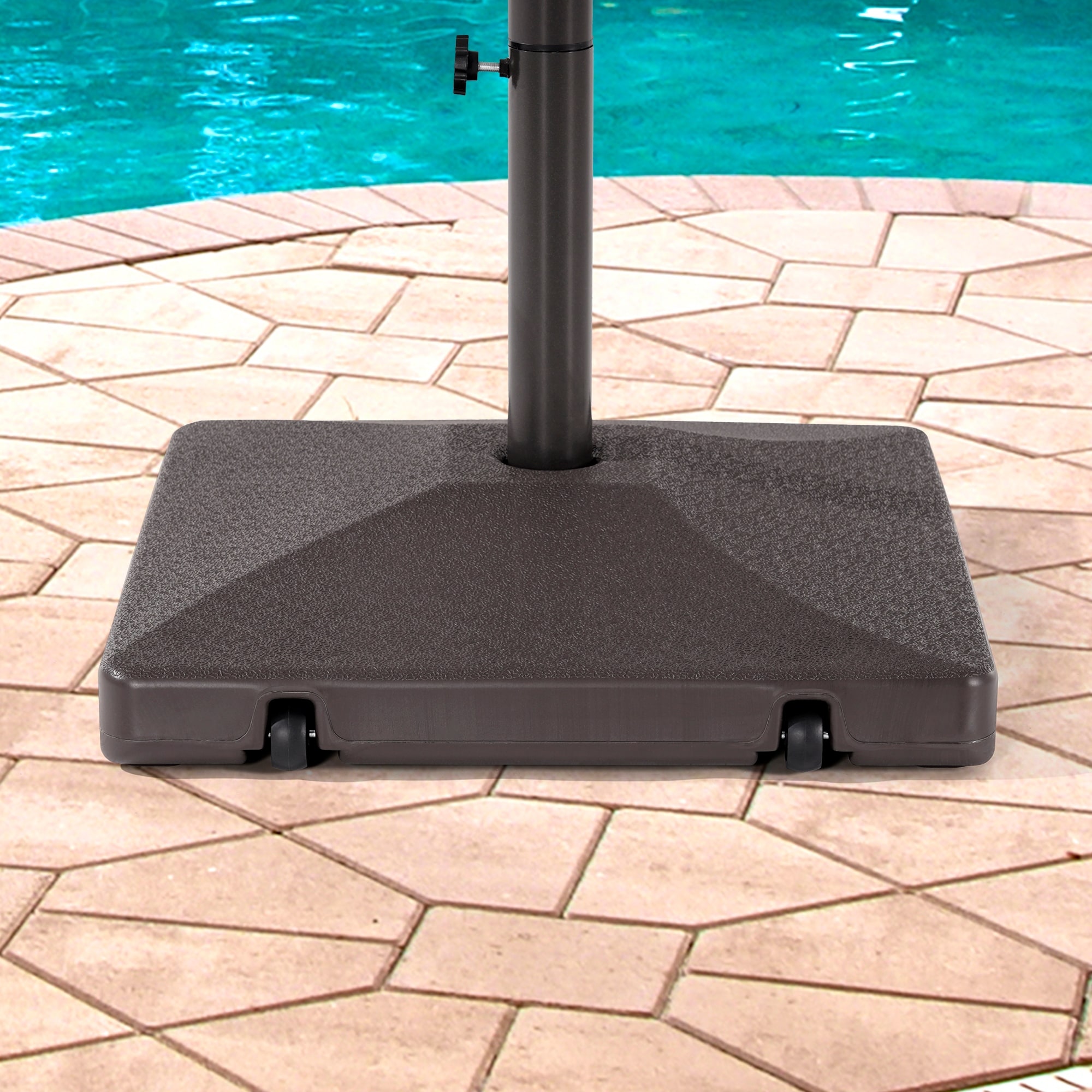 90 lb patio umbrella base Tough As Nails 90lb Water Filled With Built In Ice Cooler 3 In 1 Outdoor Table With Umbrella Hole Fits 1.5 To 1.9 Inch Poles For The Classic Base is built to make setup effortless  minimal assembly Resin Free Standing Umbrella Base