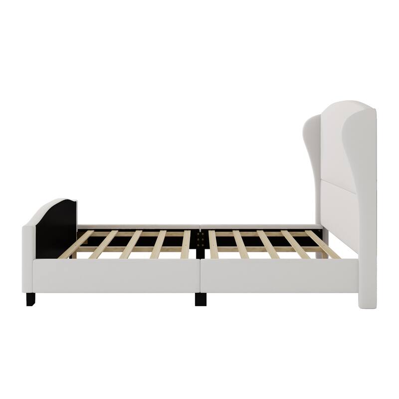 Queen Size Wingback Bed Frame with 51" Tall Headboard with Solid Wood Legs (No Box Spring Needed)
