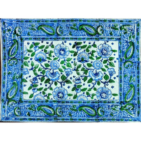Block Print Floral Paisley Napkin Placemat Cotton Table Linen Blue Green Table Mat On Sale Overstock 32380921 Placemat 19 X 13 Inches