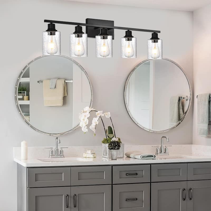 5-Light Wall Light Industrial Glass Wall Sconce, Bathroom Wall Light Seeded Lampshade Wall Lamps for Vanity Mirror Living Room