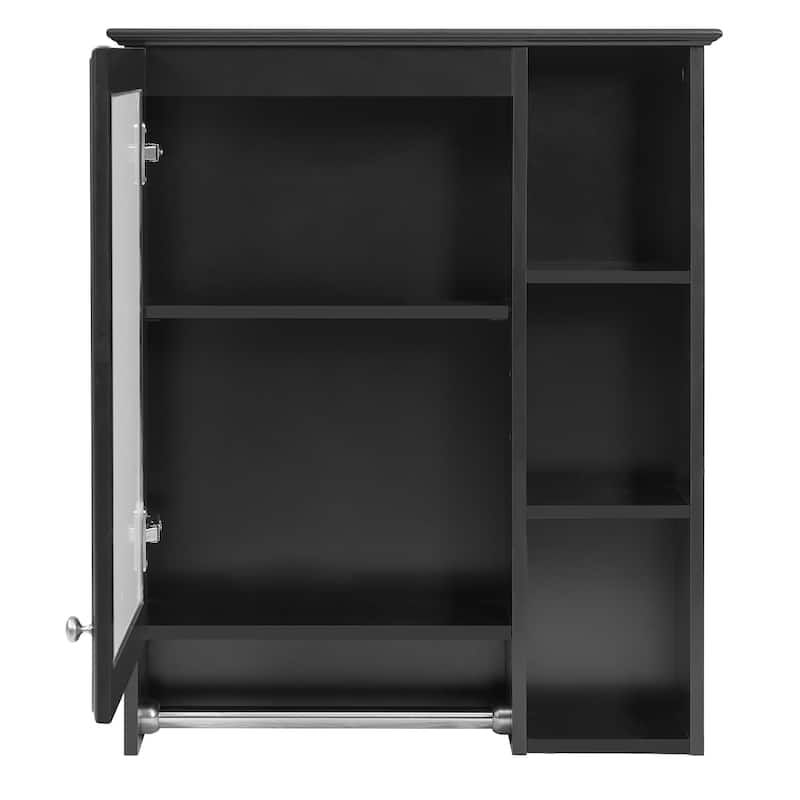 3-in-1 Bathroom Mirror Cabinet, 24-inch Wall Mounted Medicine Cabinet with Adjustable Shelf & Tower Bar