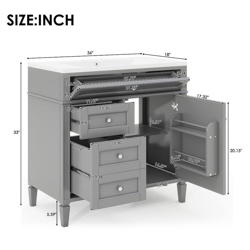 36" Modern Bathroom Vanity with Sink and Medicine Cabinet,2 Soft Closing Doors and 4 Drawers