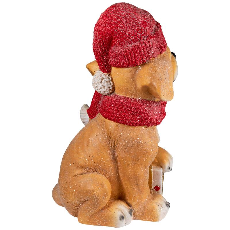 Glittery Dog with Gift Wearing Scarf and Hat Christmas Decoration - 15"