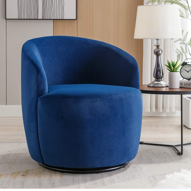 Swivel Accent Barrel Chair with Black Powder Coating Metal Ring