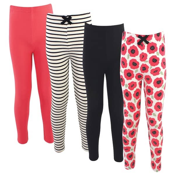 slide 1 of 1, Touched by Nature Toddler, Big Kids and Youth Girl Organic Cotton Leggings 4pk, Poppy Poppy - 2T