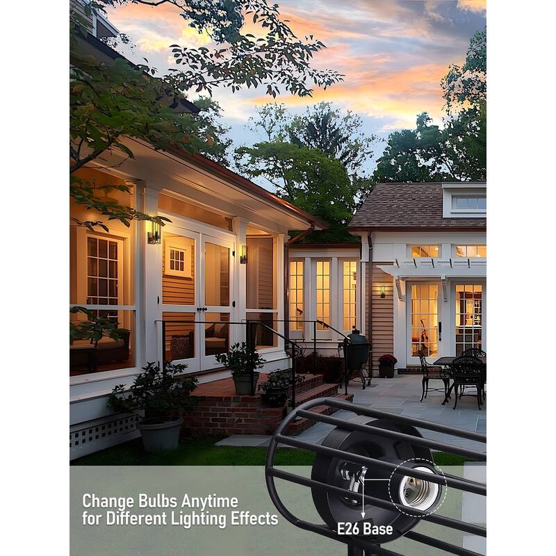 Exterior Wall Sconce, Geometric Style, Max 60W E26 Base, Black - 2pack