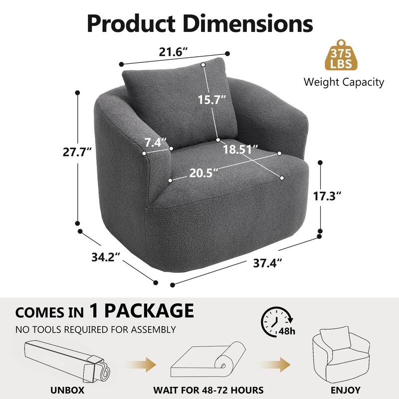 360°Swivel Round Upholstered Comfy Chair With One Soft Pillow, Teddy Fleece High-Resilience Sponge Single Sofa