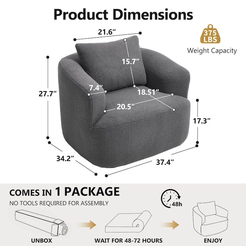 Roomfitters 360° Swivel Teddy Fleece Cuddle Chair, High-Resilience Round Accent Sofa with Soft Pillow