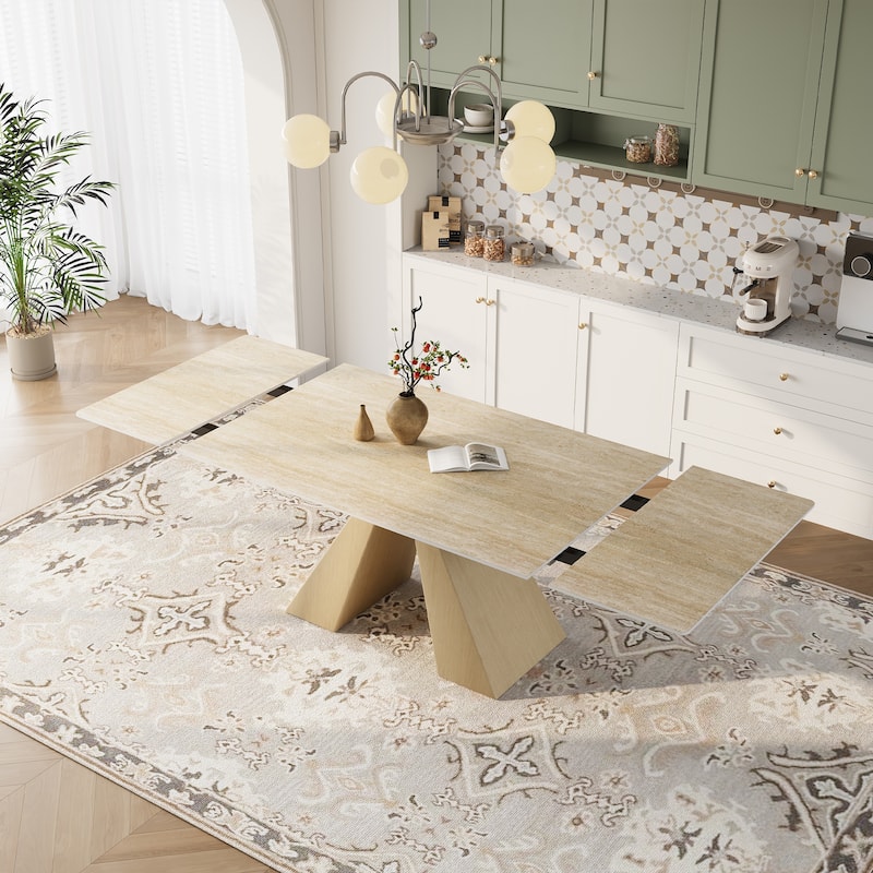 63 - 94" Extendable Modern Sintered Stone Dining Table for 4-10, Table top with Black Carbon Pedestal
