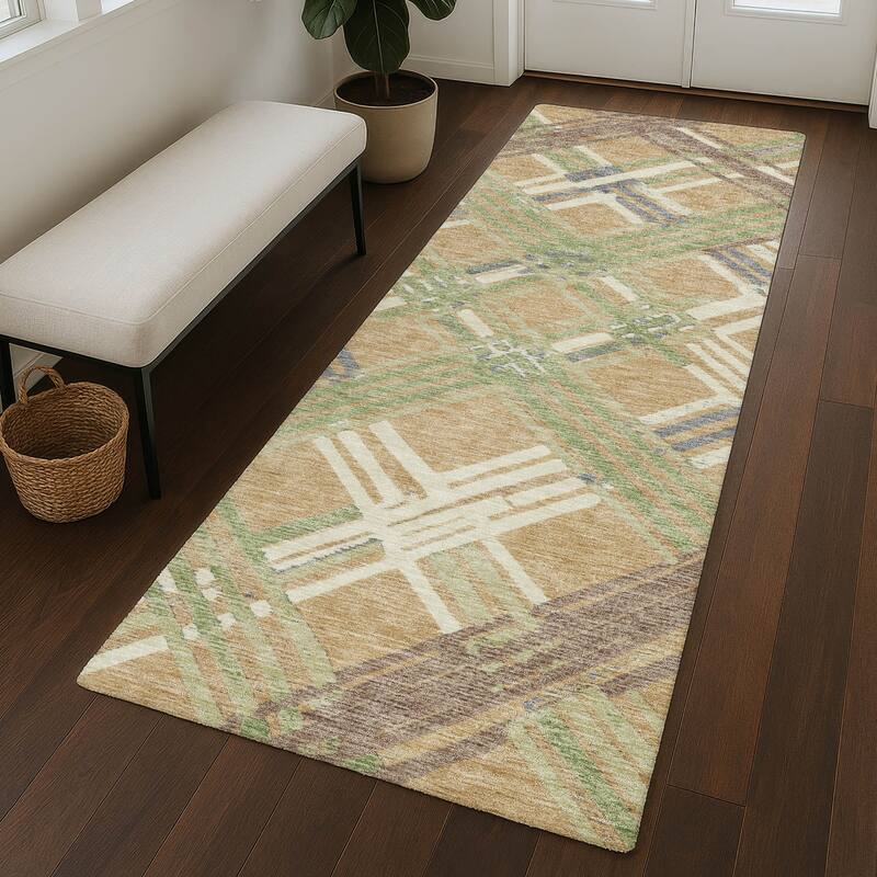 Machine Washable Indoor/ Outdoor Modern Trellis Chantille Rug