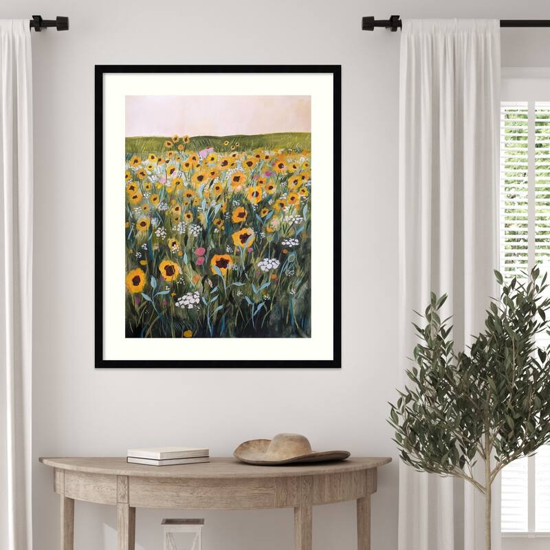 Flower Field by Claire Whitehead Wood Framed Wall Art Print - Svelte Noir Black