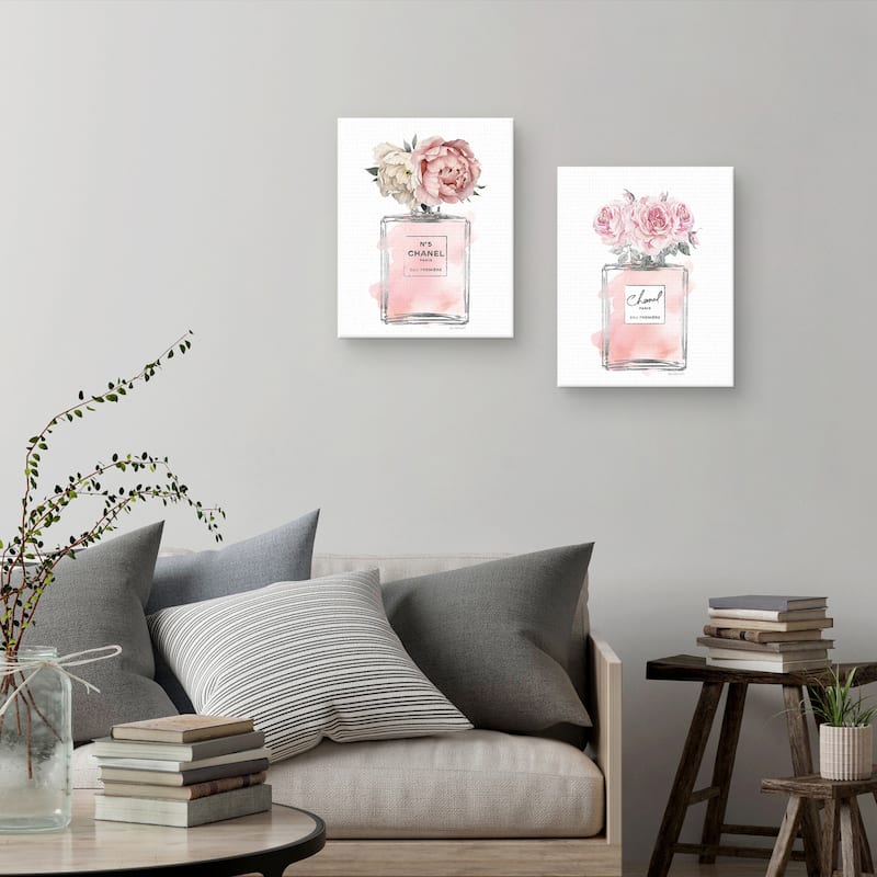 Silver Bottle Blush with Peony & Silver Perfume & Flowers IV by Amanda ...