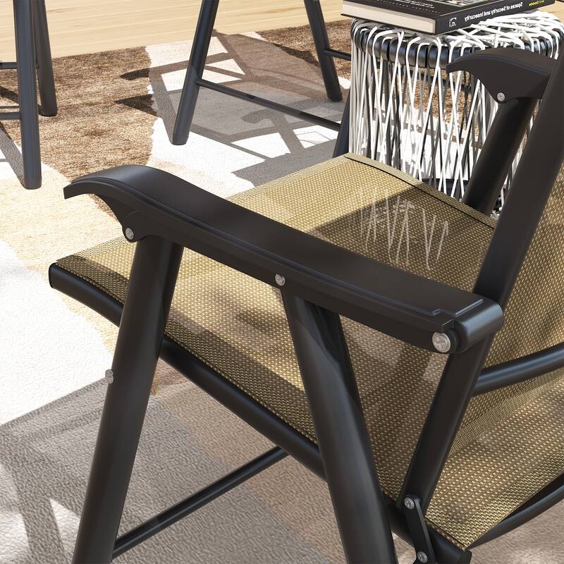 Outdoor Stackable 4 Piece Patio Kitchen Dining Chairs with Sling Mesh, Armrests, Backrests for Restaurants Lawns Camping Beaches