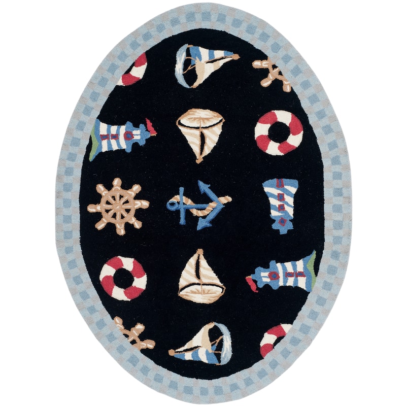 SAFAVIEH Handmade Chelsea Culina French Country Wool Rug - 4'6" x 6'6" Oval - Black
