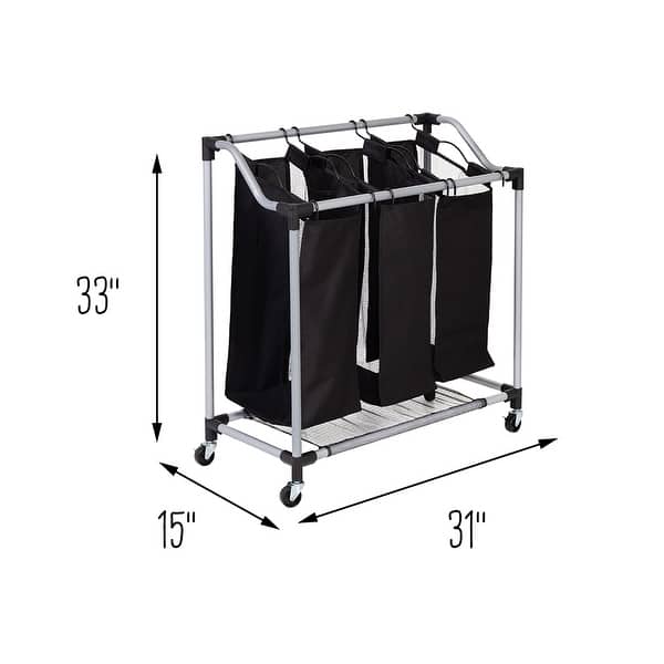 HoneyCanDo Black Steel Rolling Triple Laundry Sorter On Sale Bed