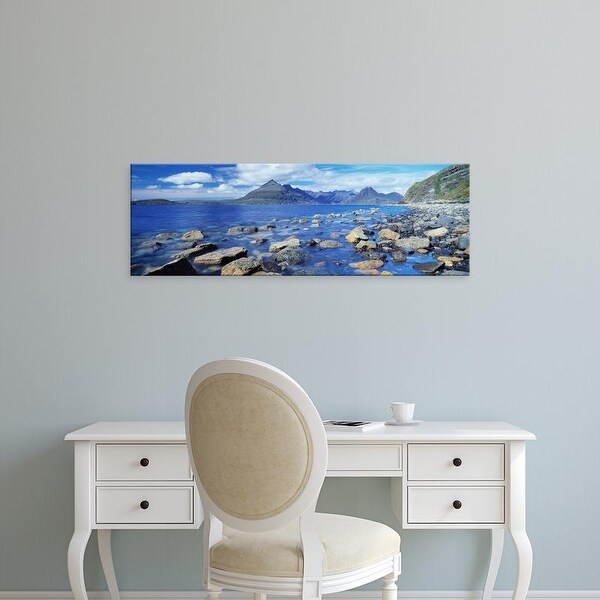 Easy Art Prints Panoramic Image 'Rocks on beach, Elgol Beach, Elgol, Cuillin Hills, Isle Of Skye, Scotland' Canvas Art