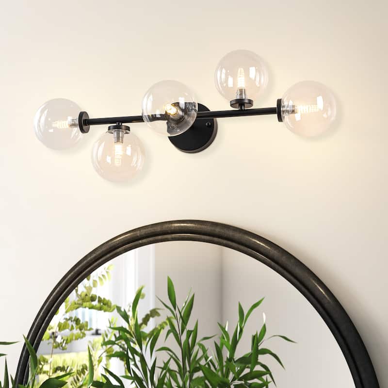 Modern 5-Light Bathroom Vanity Light Globe Glass Wall Sconces Minimalist Design