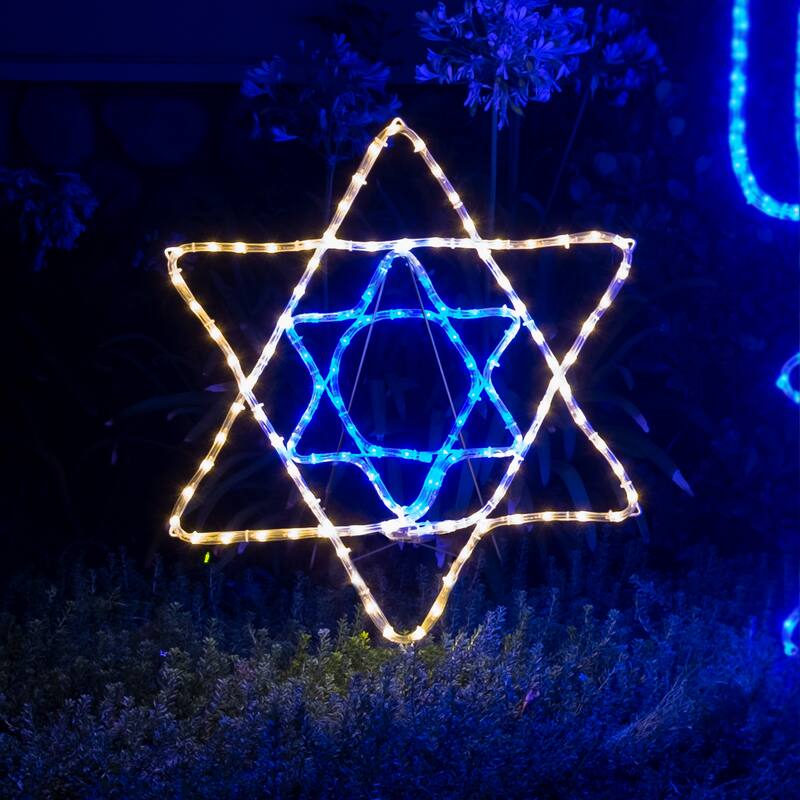 Alpine Corporation Hanukkah Decoration with Blue and White LED Lights