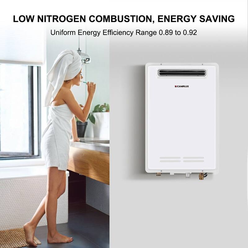 CAMPLUX 6.86 GPM Natural Gas Tankless Water Heater for Whole Home, Outdoor Installation