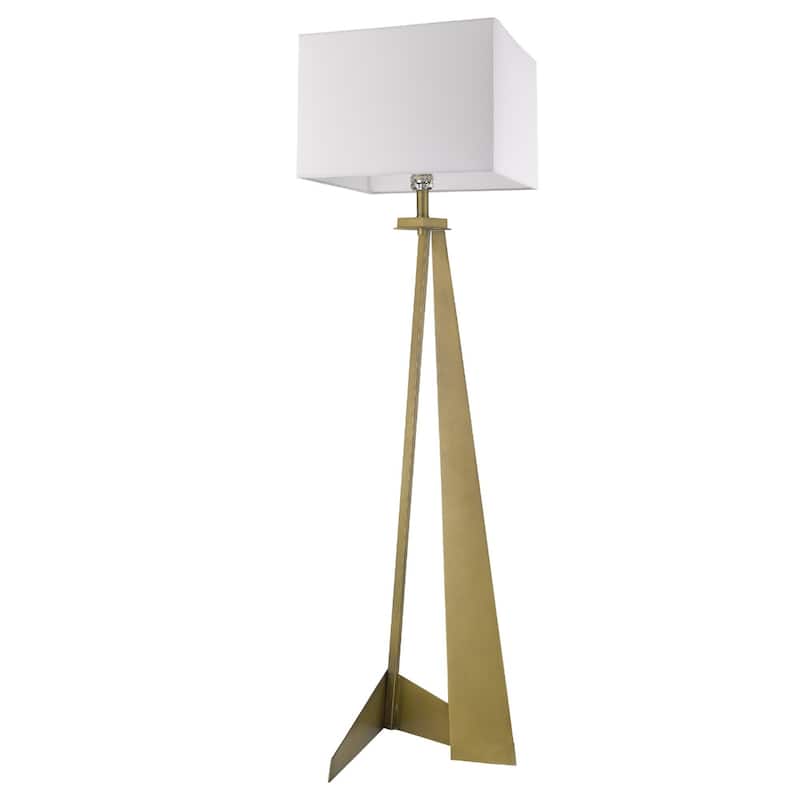 60-Inch Floor Lamp with Brass Base and White Fabric Shade for Living Room - 14.25" x 16.50" x 59.75"