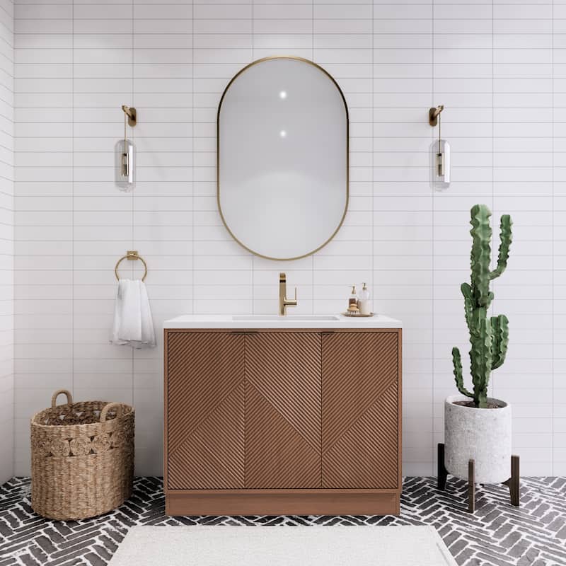 Milano 42" Freestanding (R) Bathroom Vanity with White Acrylic Sink - 41.73" x 19.49" x 35.46'' - Brown