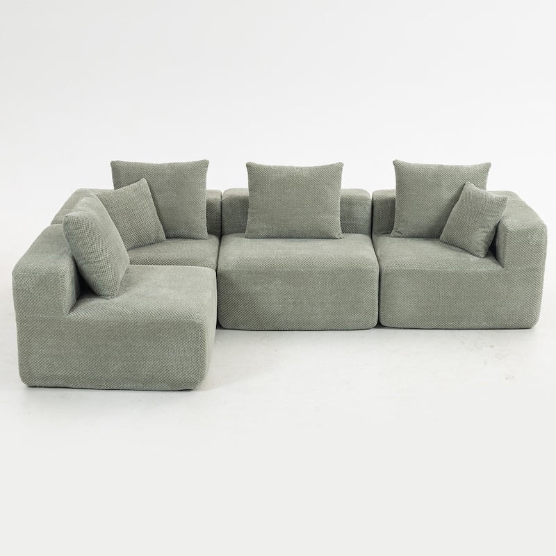 Flannelette Modular Sectional Sofa Full-Foam Build Compressed Couch - Light Green
