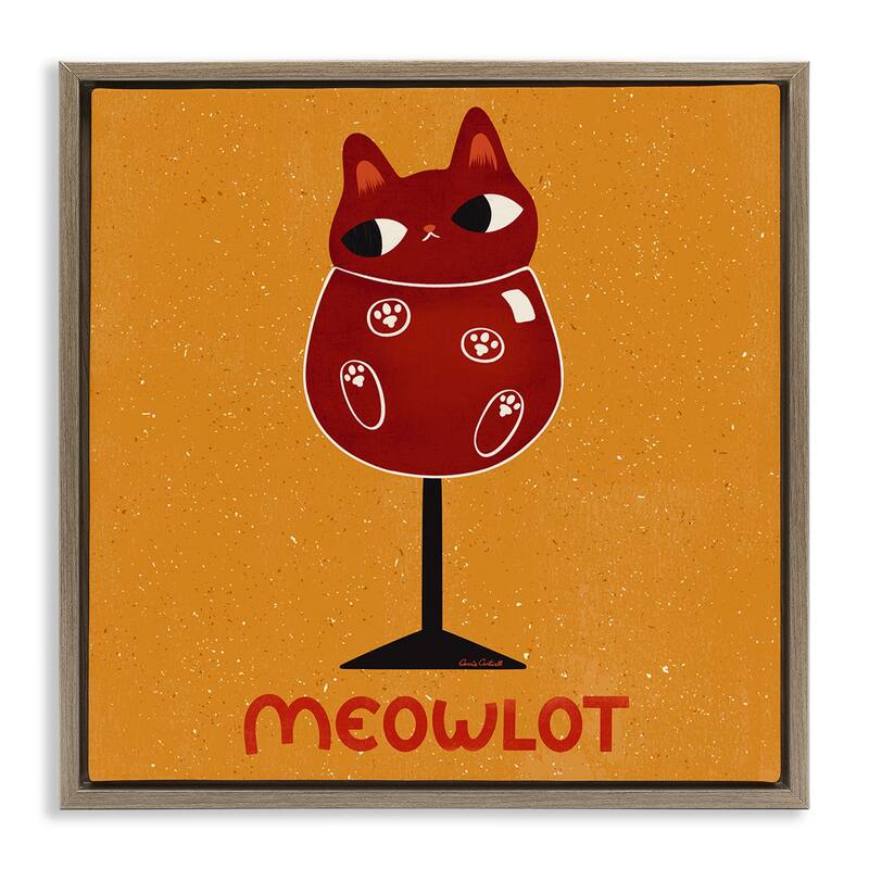 Stupell Meowlot Cat Merlot Framed Floater Canvas Wall Art Design By Carrie Cantwell - 18 x 18 - Brown