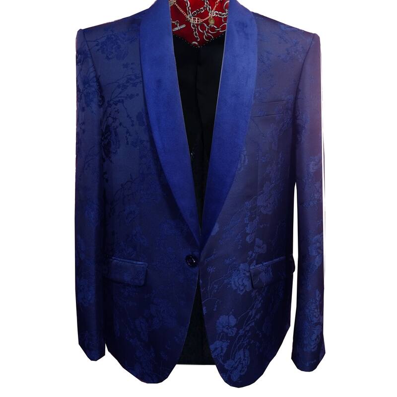 Elie Balleh Mens Navy Floral Shawl Collar Slim Fit Sports Coat - XXXL/54-56