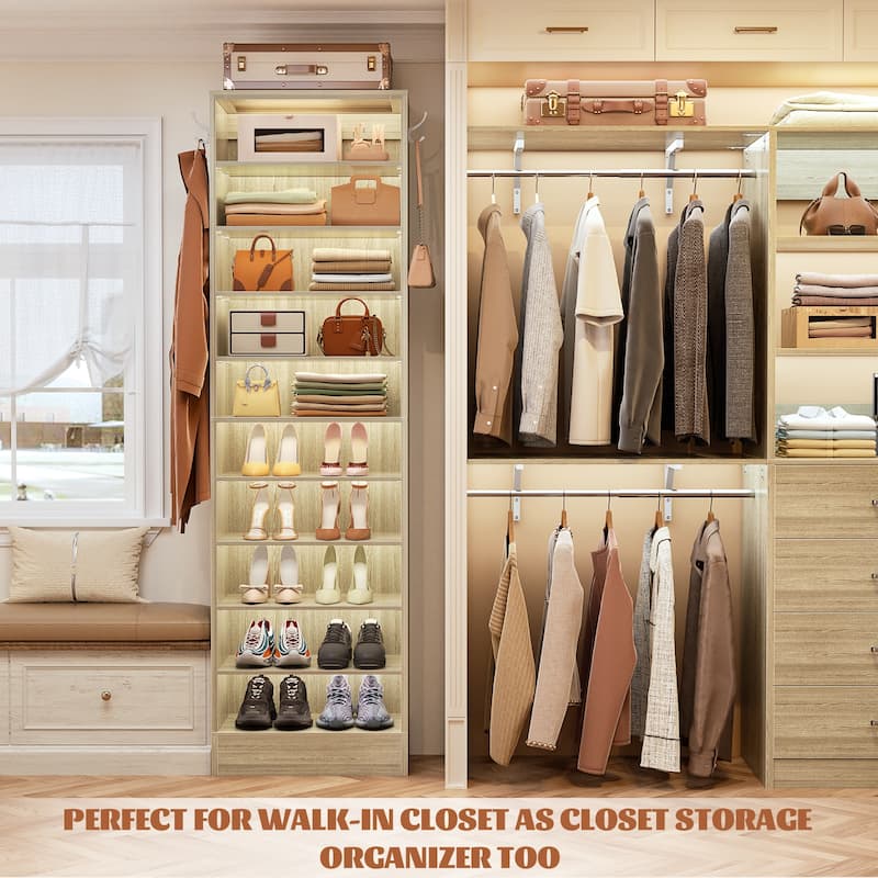 Freestanding 10-Tier Shoe Storage Cabinet,Narrow Wood Shoe Rack Shoe Organizer,Sturdy Closet Organizer Open Display Cabinet