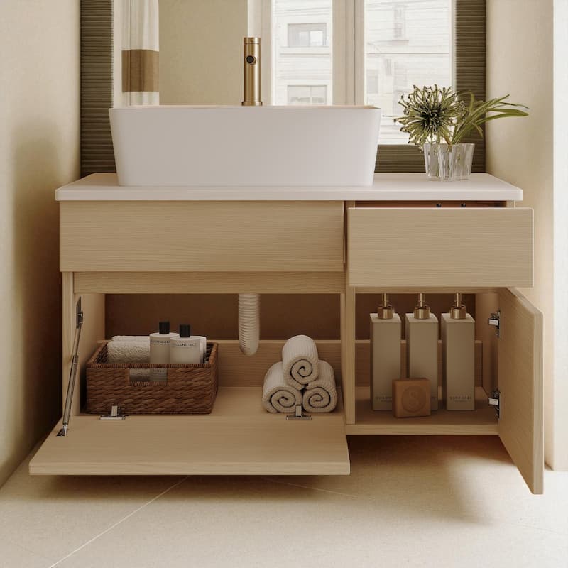 31.5" Floating Bathroom Vanity with Vessel Ceramic Sink Soft Close Drawer and Cabinet Storage