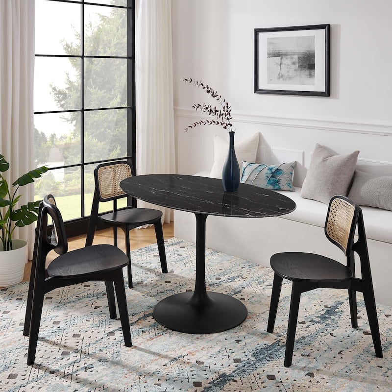 Lippa 54" Artificial Marble Oval Dining Table - Black Black
