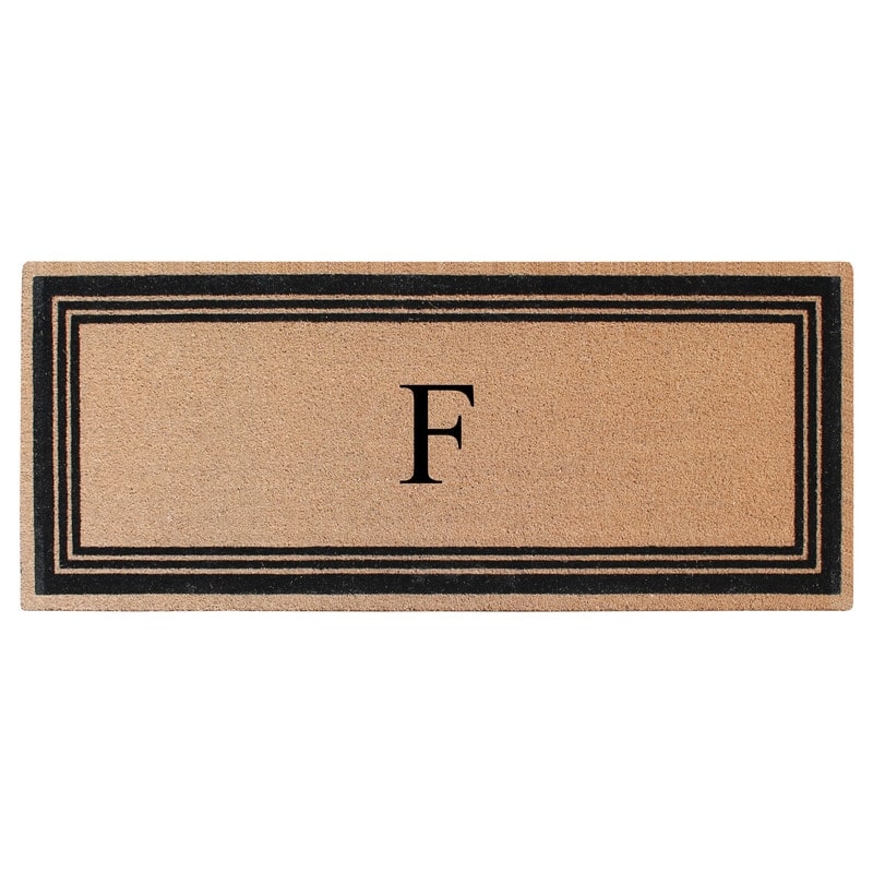 A1HC Natural Coir Monogrammed Flock Anti shed Treated Durable Doormat BlackBeige