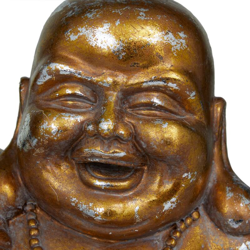 Polystone Meditating Buddha Sculpture with Engraved Carvings and Relief Detailing - Copper or Bronze