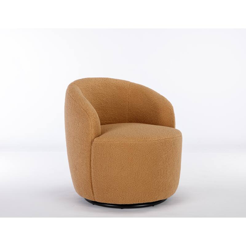 Wool Swivel Barrel Chair with 360° Rotation & Metal Base