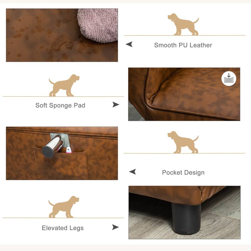 PawHut Pet Sofa Dog Bed Couch, Foldable Cat Lounger PU Leather Cover for Medium & Large Sized Animals