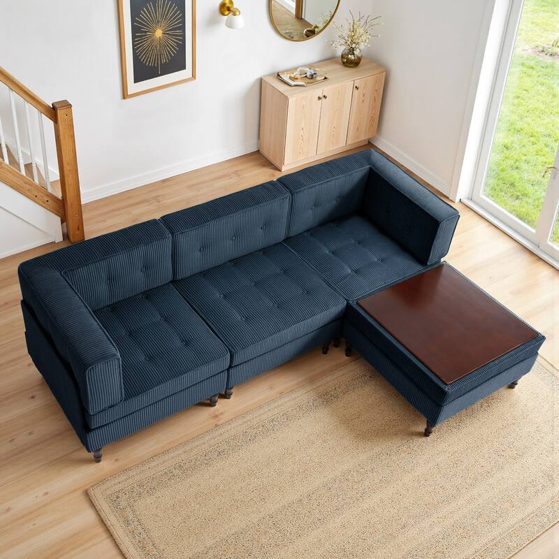 4-Piece 98" W Upholstered Modular Corduroy Sectional Sofa