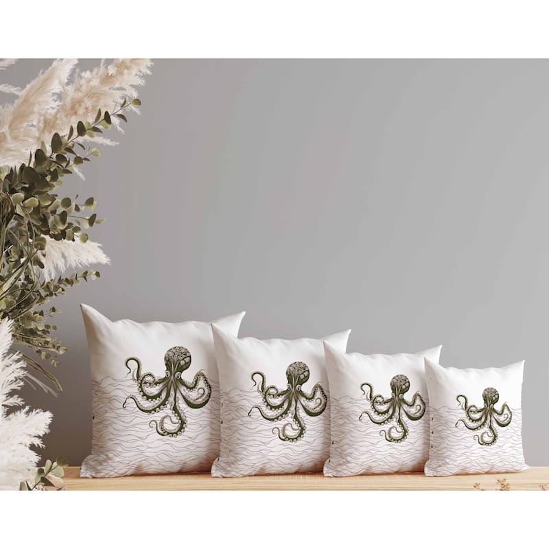 Oceanic Octo Art Indoor/Outdoor Reversible Throw Pillow Green and Lavender