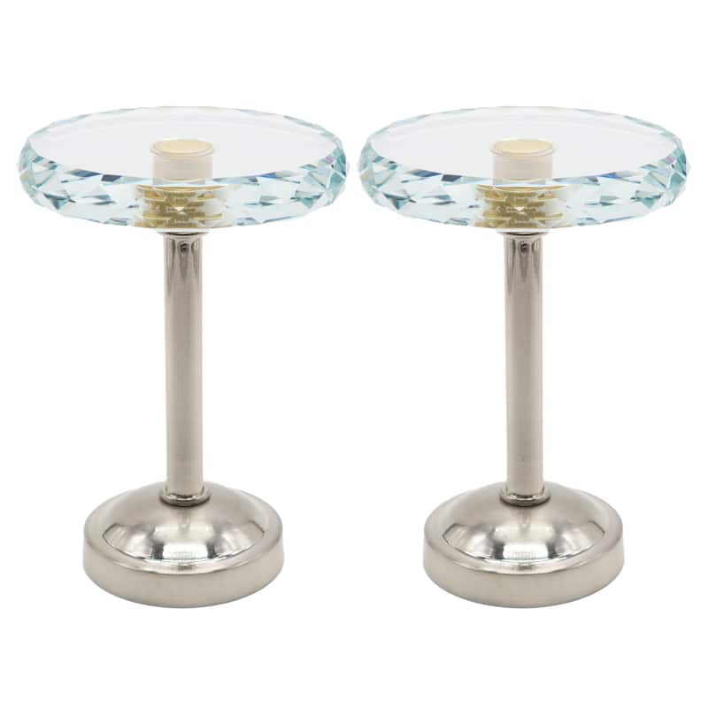 MERIVILLE Set of 2 Cut Crystal Window Drapery Medallion Holdbacks - Satin Nickel - Set of 2