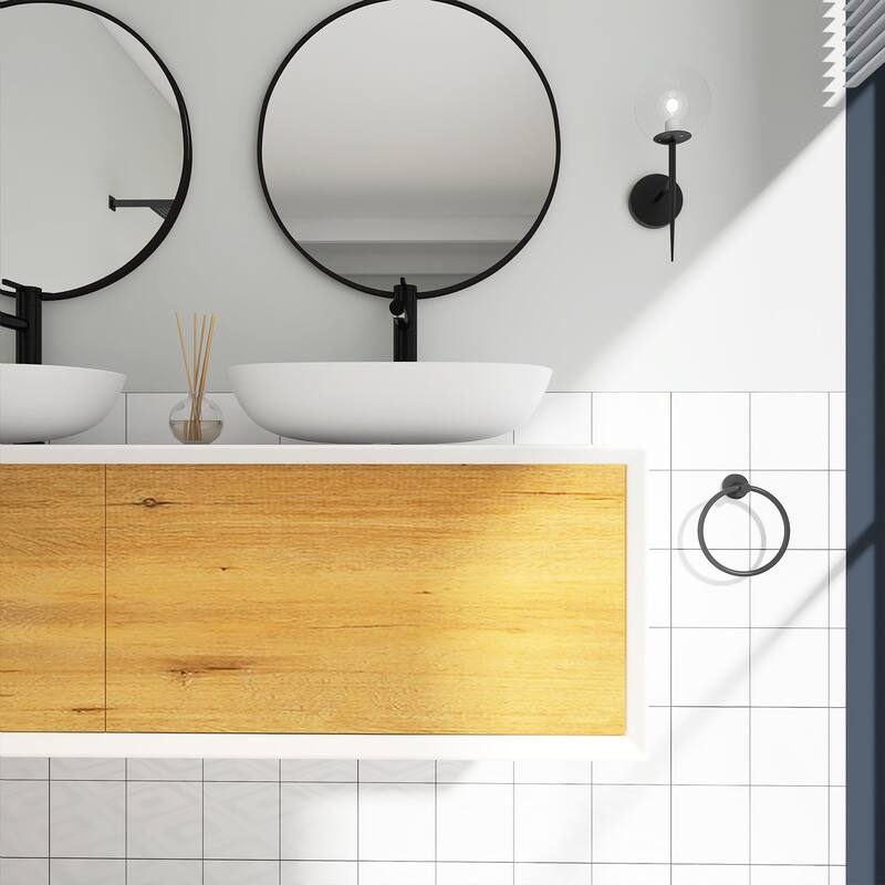 Wall Mounted Bathroom Vanity Set with White Solid Surface Top and Vessel Sink