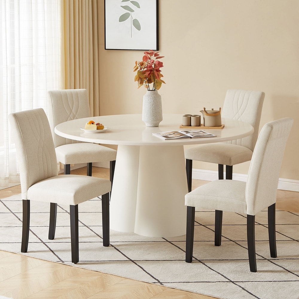 VECELO Upholstered Dining Chairs Set of 4 Modern Fabric and High Back & Solid Wood Legs Parson Dining Chairs (Set of 4)