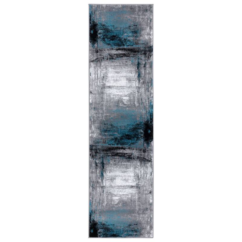 Samos Collection Abstract Area Rug - 2'2" X 7'8" - Blue/Grey