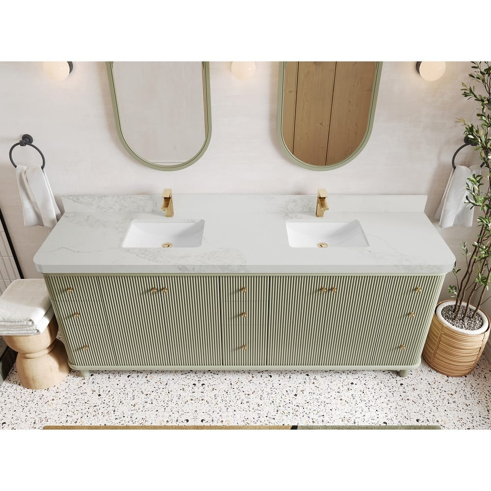 Willow Collections 84 in. W x 22 in. D Reeded Miami Double Bowl Sink Bathroom Vanity with Countertop