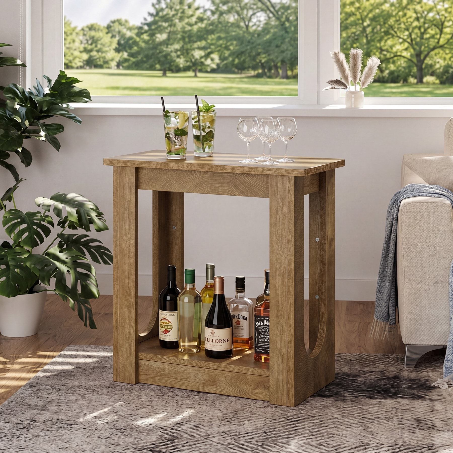 End Table, Narrow Side Table for Living Room, Farmhouse Nightstand with Storage Shelves for Bedroom, Small Spaces