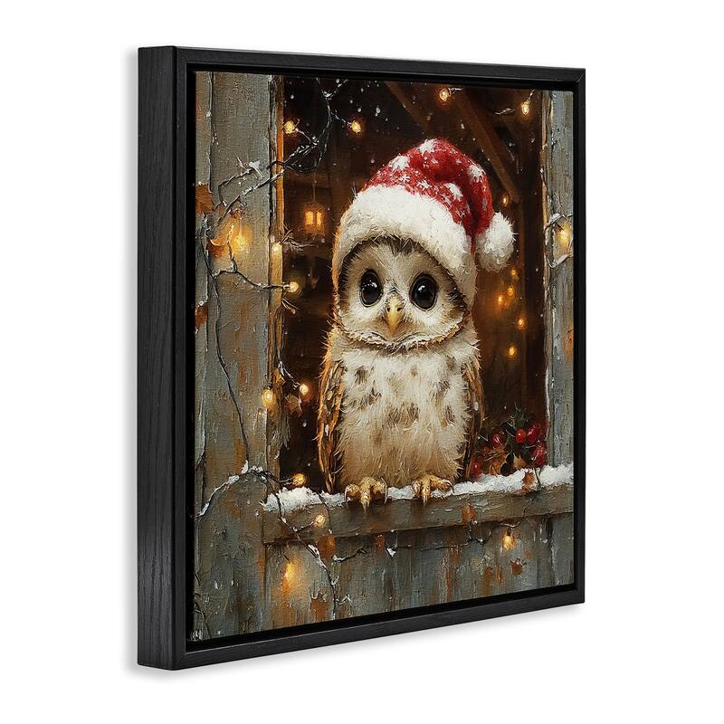 Stupell Festive Owl with Holiday Lights Framed Floater Canvas Wall Art Design By Riley B