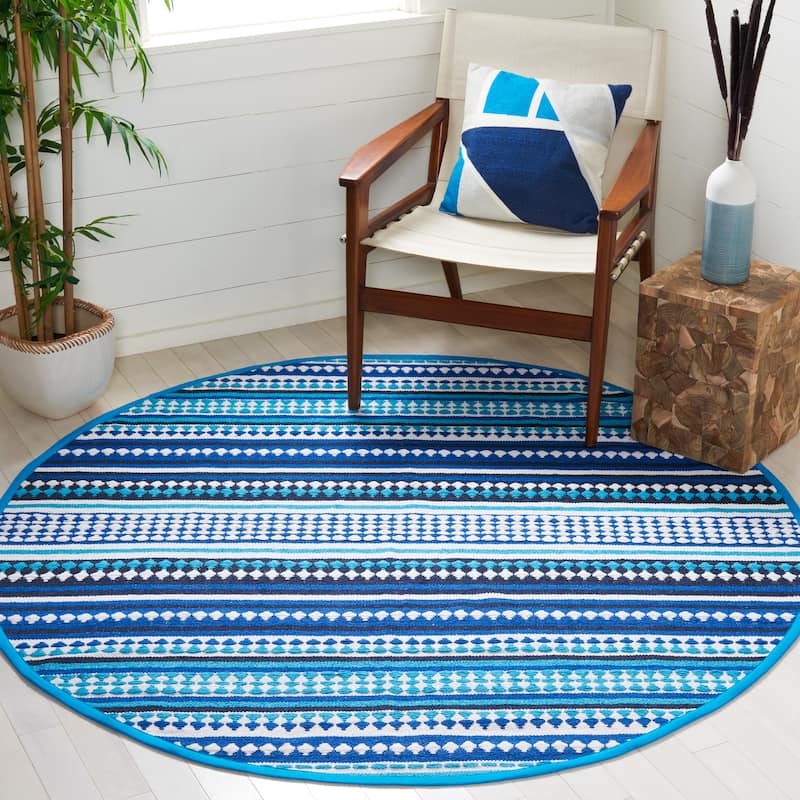 SAFAVIEH Handmade Montauk Nellwyn Cotton Rug - 6' Round - Blue/Ivory