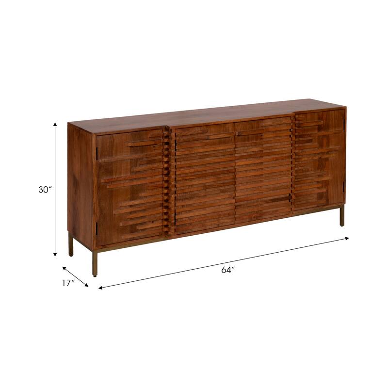 Sagebrook Home Modern Neutral Midcentury Slat 2 Door Cabinet, Mango Brown, Rectangle