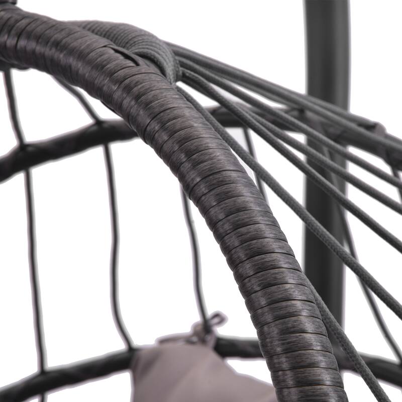 outdoor patio Wicker Hanging Chair Swing Chair Patio Egg Chair UV Resistant Dark grey cushion Aluminum frame