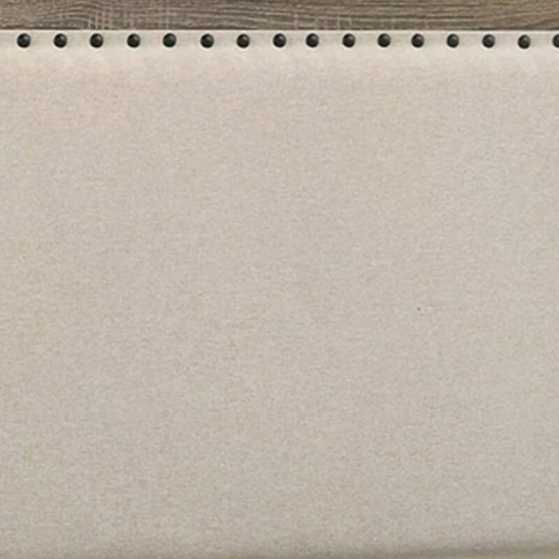 Shannon Full Panel Bed with Nailhead Trim, Ivory Fabric, Gray Wood