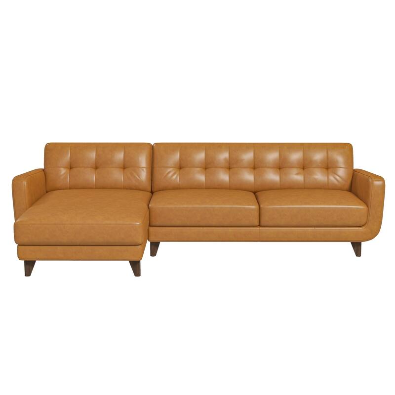 Left-Facing Tan Leather Sectional Sofa